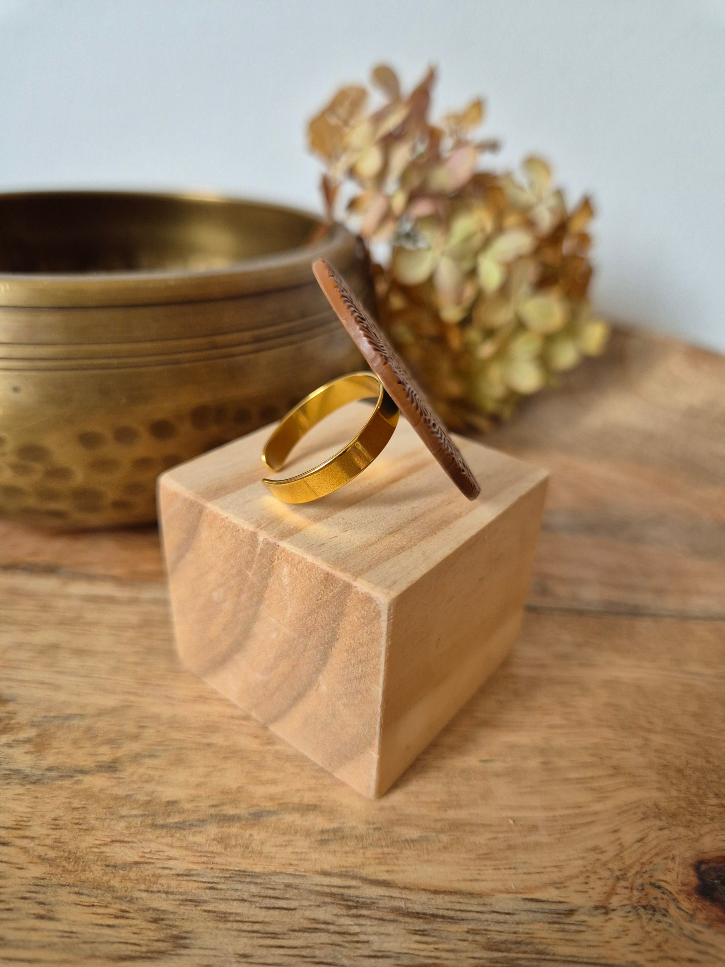 Bague polymère mandala camel